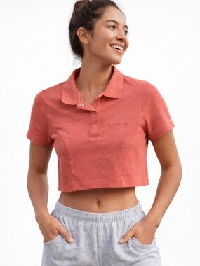 Outdoor Voices Lantana Sport Polo Women Size XS Cropped Short Sleeve Peach